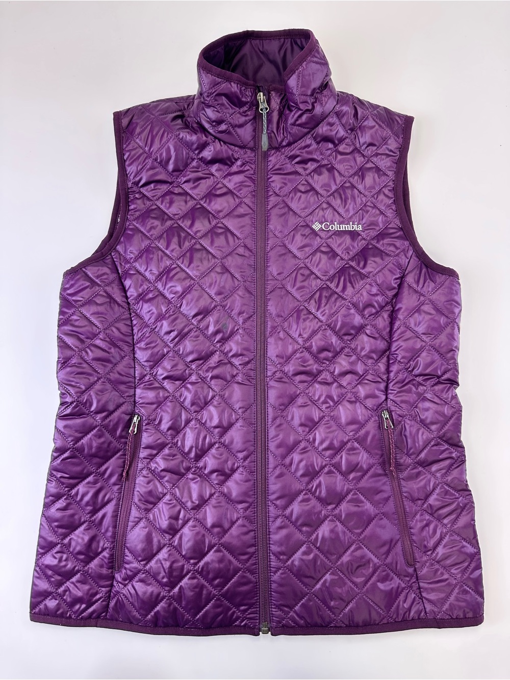 Columbia Omni-Heat Quilted Vest Womens Medium Purple Insulated Full Zip Outdoors